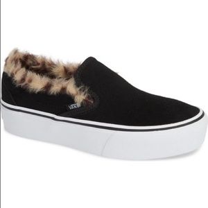 Faux Suede/Fur Platform Slip On Vans